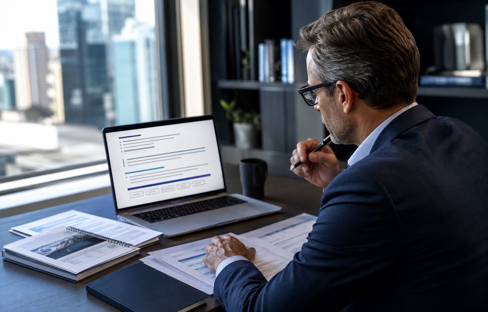 Strategist reviewing an unbranded AI answer, its supporting citations and the path to buyer action