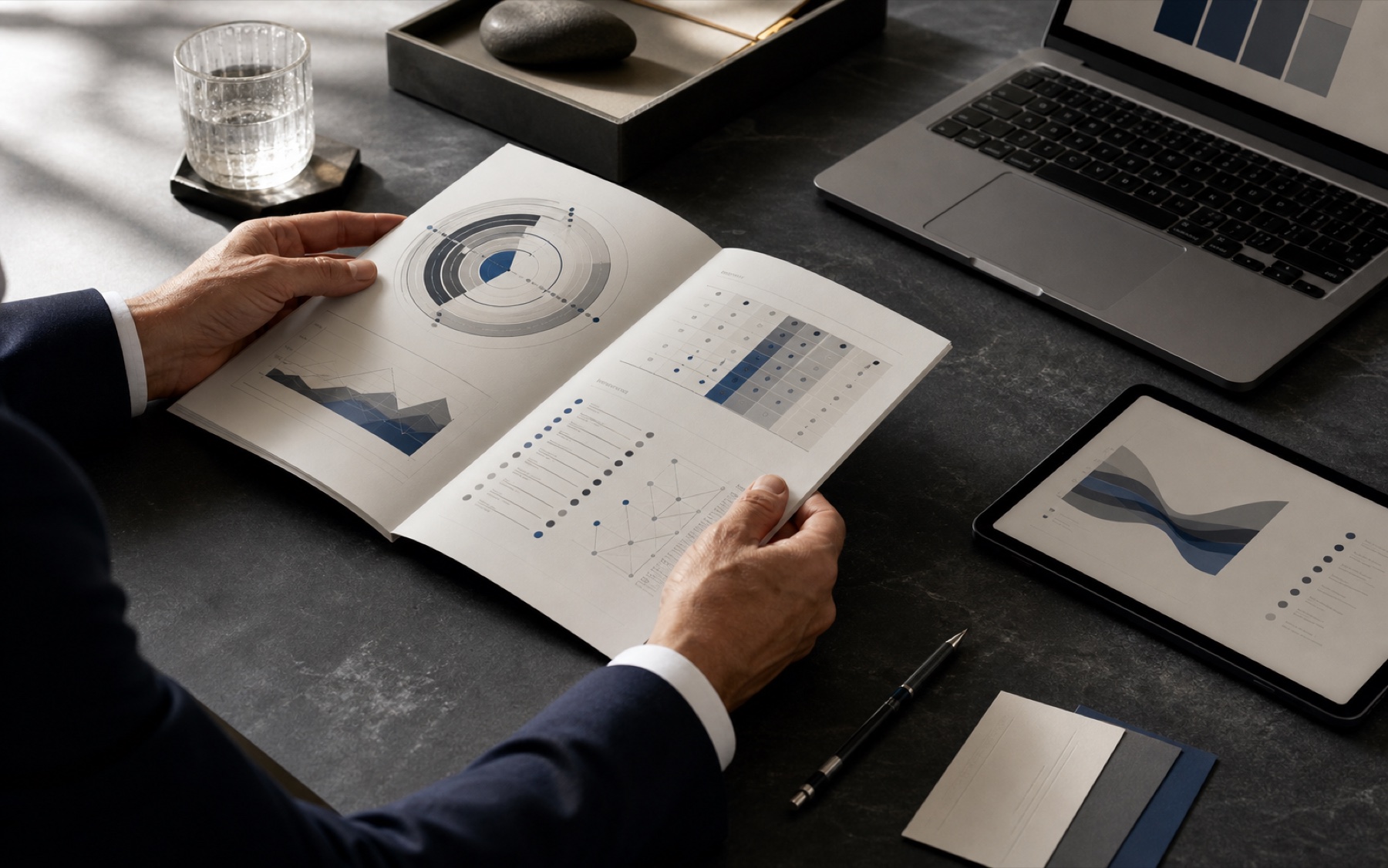 Enterprise team reviewing an AI visibility benchmark and evidence-led research