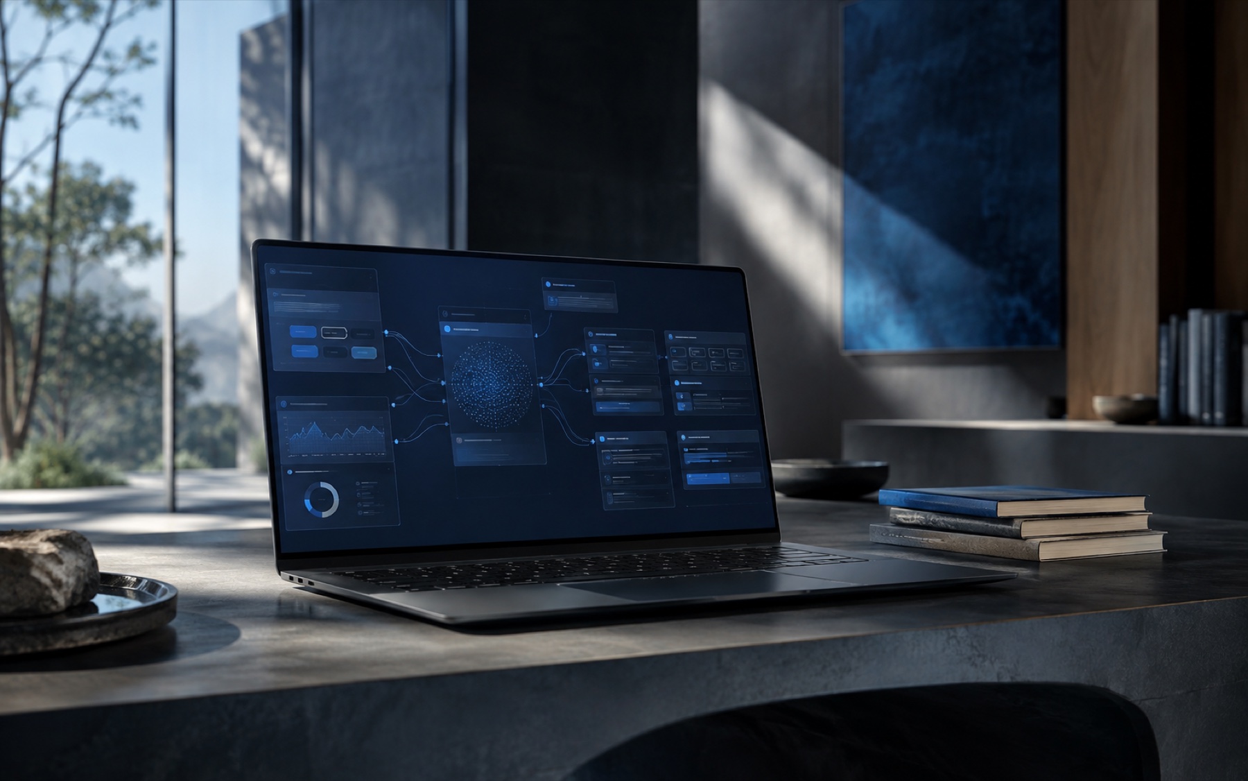 Laptop displaying generative AI research and answer engine visibility analysis